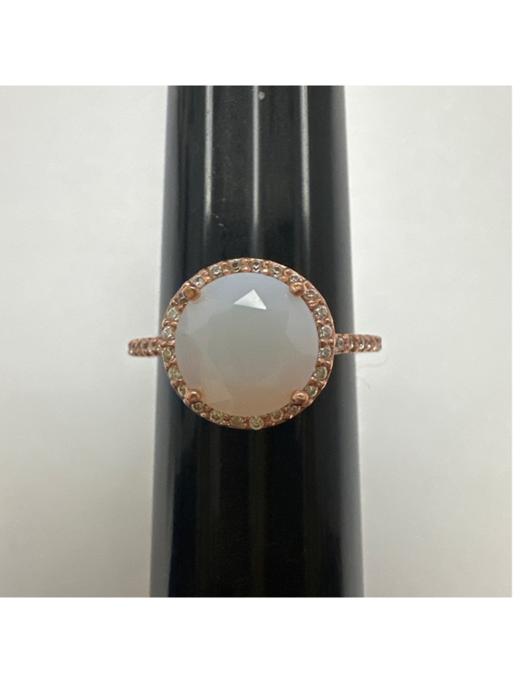 Women's .925 Silver Rose Gold Tone Moon Stone Ring Size 8.5 w/Diamond